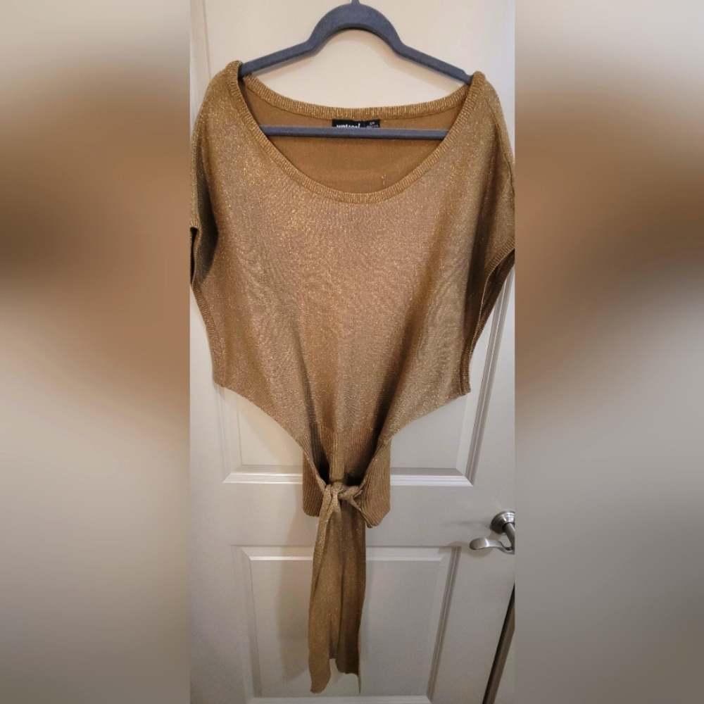 Wet Seal Off Shoulder blouse with attached  belt. Gold metallic.  Size S/P